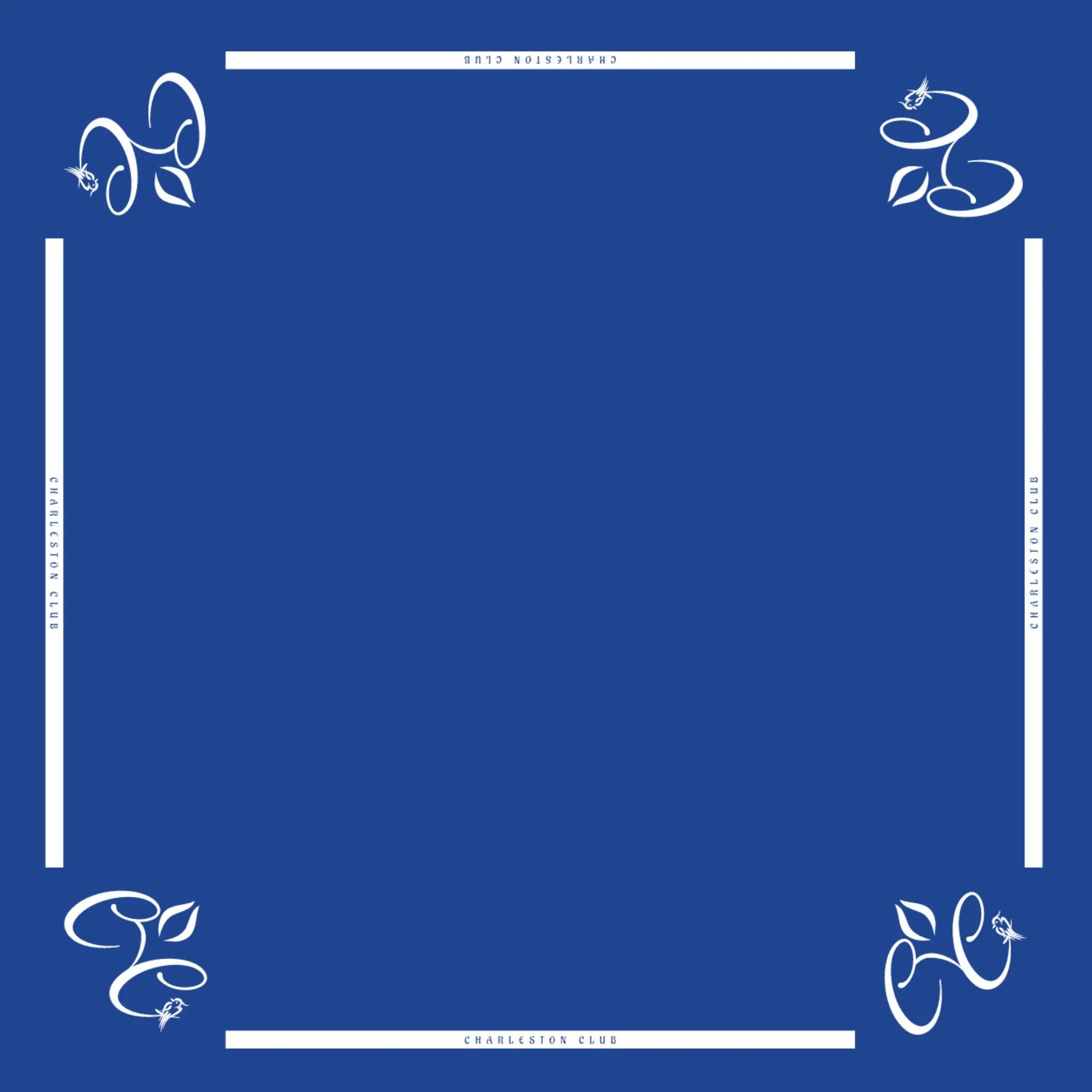 Mah jongg mat with Charleston Club branding and solid blue playing surface 