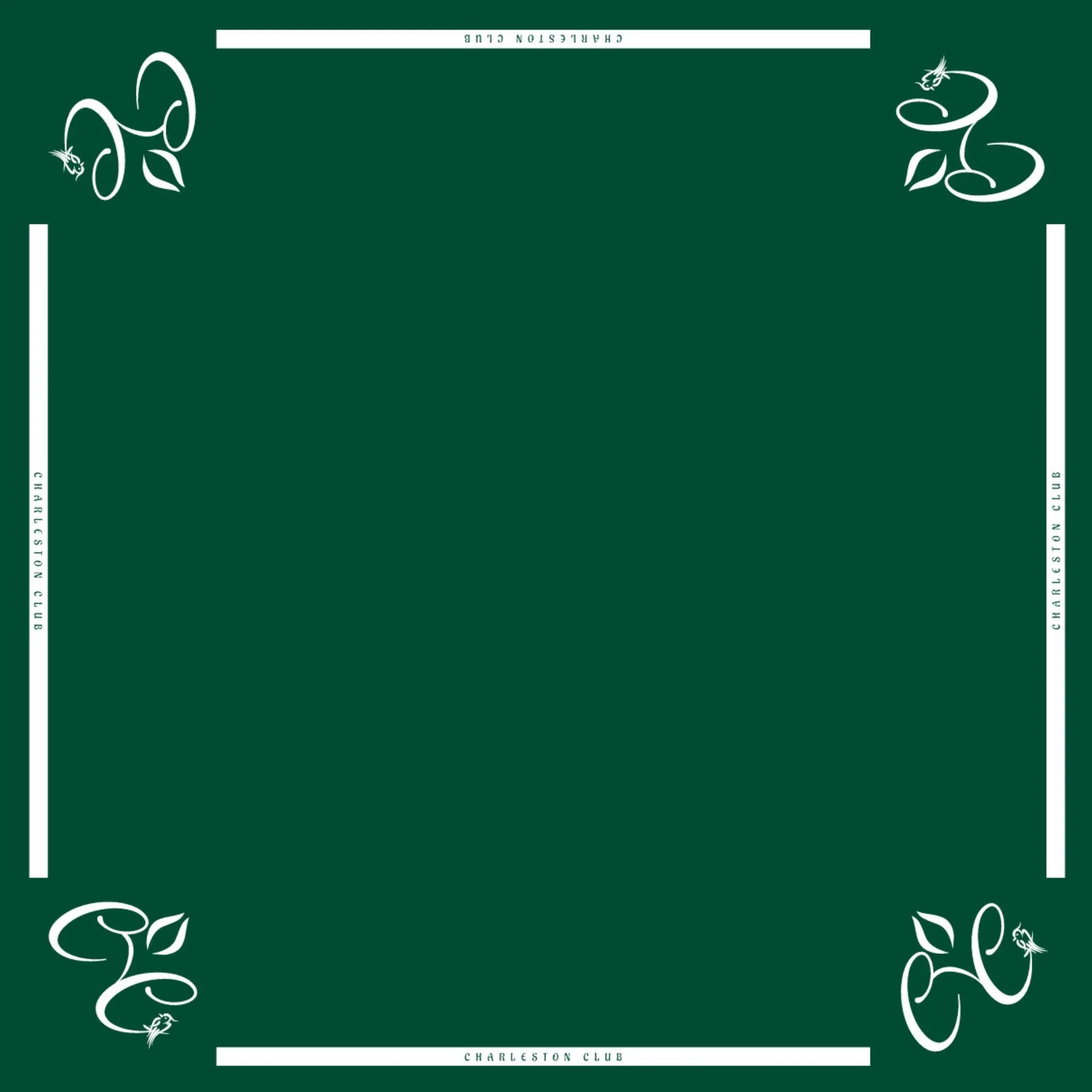 Dark green Charleston Club mahjong table mat with corner logos and non-slip surface